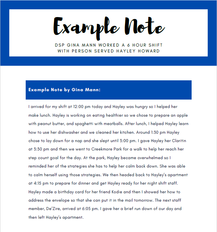 Shift Notes Taking Example The Gregory Kistler Center | Post Shift Notes Guidelines/Example